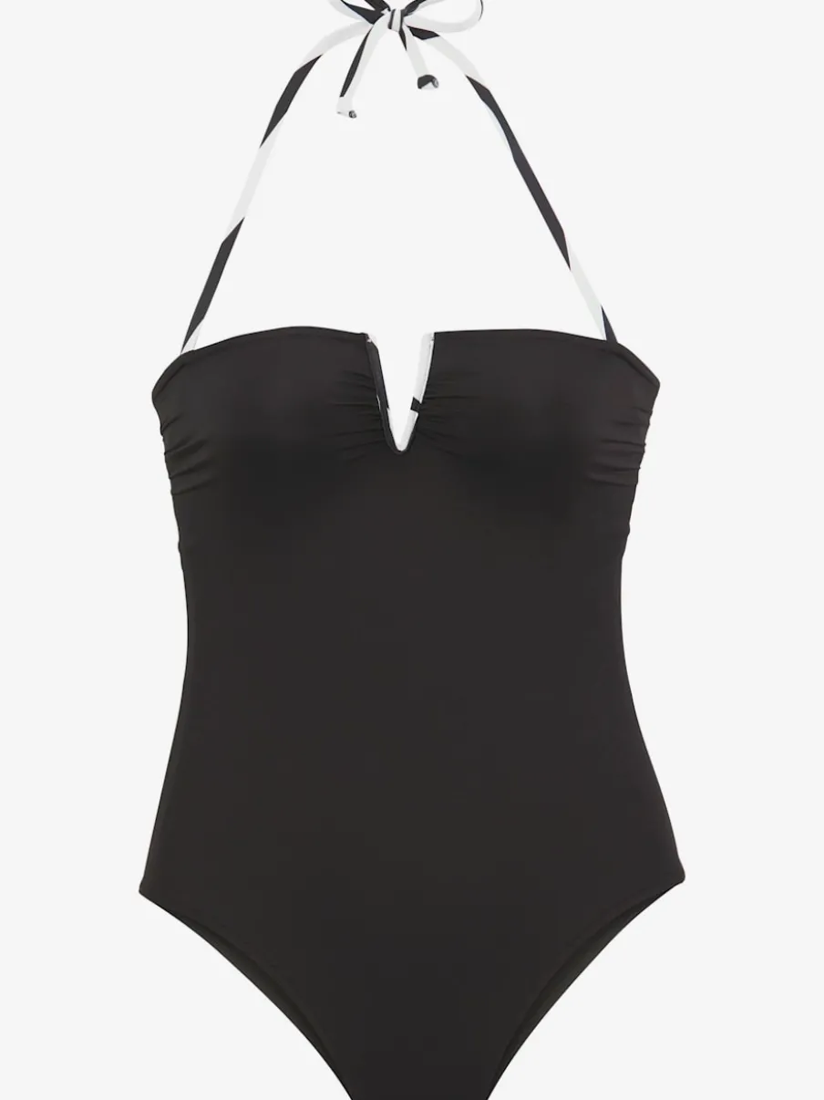 Maillot de bain à encolure V avec détails contrastés amovibles