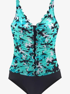 Maillot de bain à floraux avec fronces et bretelles ajustables