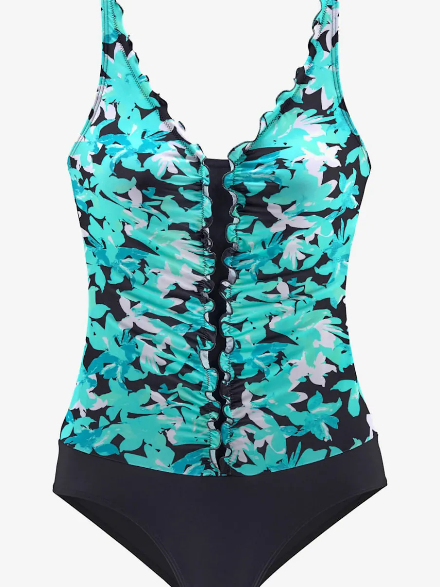 Maillot de bain à floraux avec fronces et bretelles ajustables