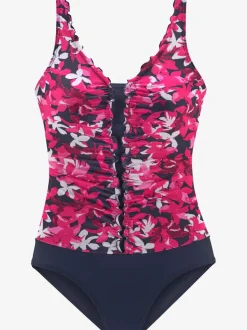 Maillot de bain à floraux avec fronces et bretelles ajustables