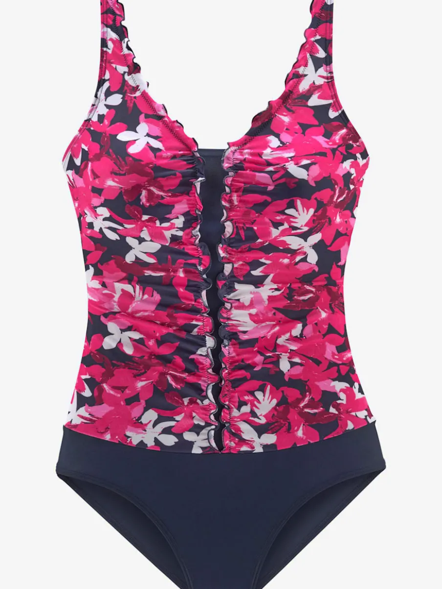 Maillot de bain à floraux avec fronces et bretelles ajustables