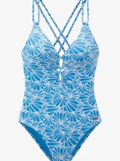 Maillot de bain à imprimé floral avec décolleté en V et bonnets amovibles