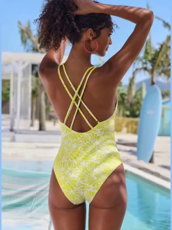 Maillot de bain à imprimé floral avec décolleté en V et bonnets amovibles