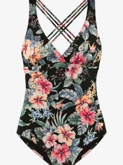 Maillot de bain à imprimé floral avec col V et dos croisées