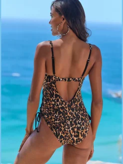 Maillot de bain à imprimé léopard avec lacets latéraux