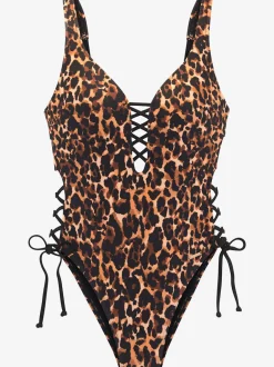 Maillot de bain à imprimé léopard avec lacets latéraux