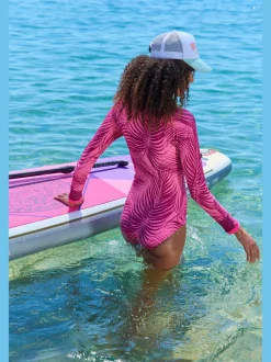 Maillot de bain à imprimé palmiers avec glissière devant et col montant