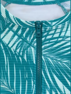 Maillot de bain à imprimé palmiers avec glissière devant et col montant