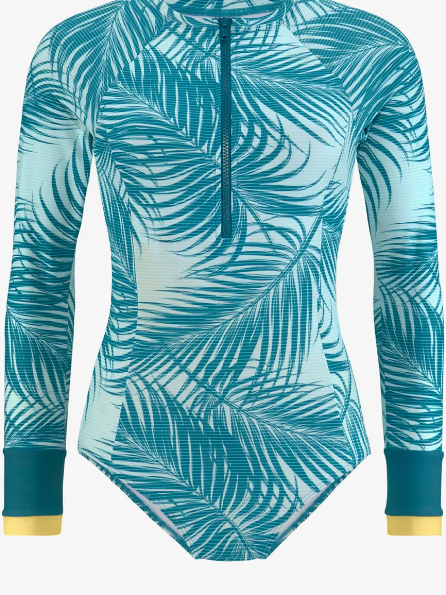 Maillot de bain à imprimé palmiers avec glissière devant et col montant