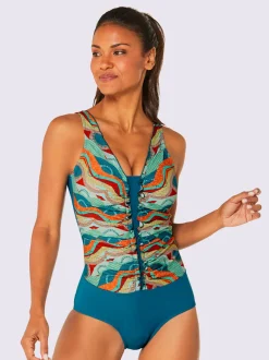 Maillot de bain à motif ethnique avec encolure en V