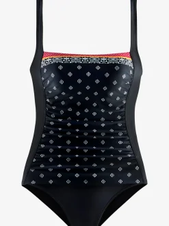 Maillot de bain à motifs fantaisie avec décolleté contrasté et bretelles réglables
