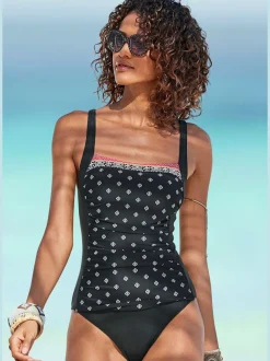 Maillot de bain à motifs fantaisie avec décolleté contrasté et bretelles réglables