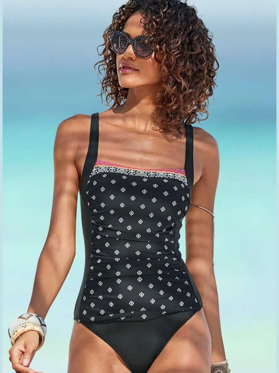 Maillot de bain à motifs fantaisie avec décolleté contrasté et bretelles réglables