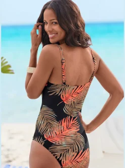 Maillot de bain à motifs feuilles avec col V et qualité douce