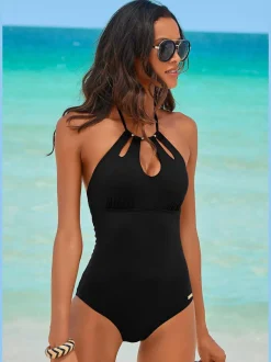 Maillot de bain à nouer dans le cou avec découpes et perles