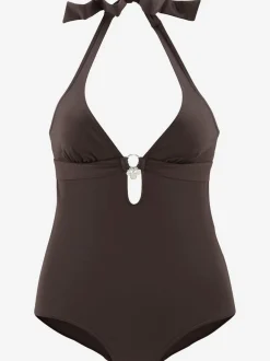 Maillot de bain à nouer dans le cou avec accessoires argentés