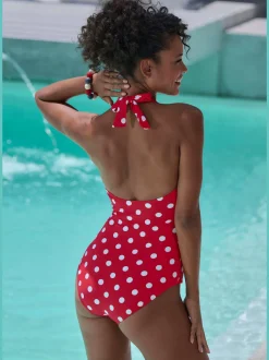 Maillot de bain à nouer dans le cou avec imprimé points