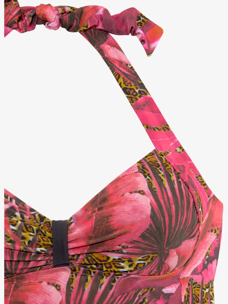Maillot de bain 2 pièces à nouer dans le cou et motifs floraux