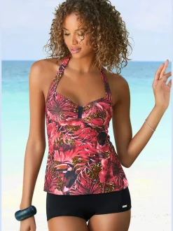 Maillot de bain 2 pièces à nouer dans le cou et motifs floraux