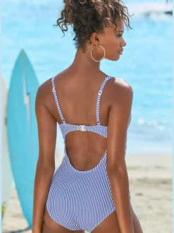 Maillot de bain rayé marin avec bonnets amovibles réglables