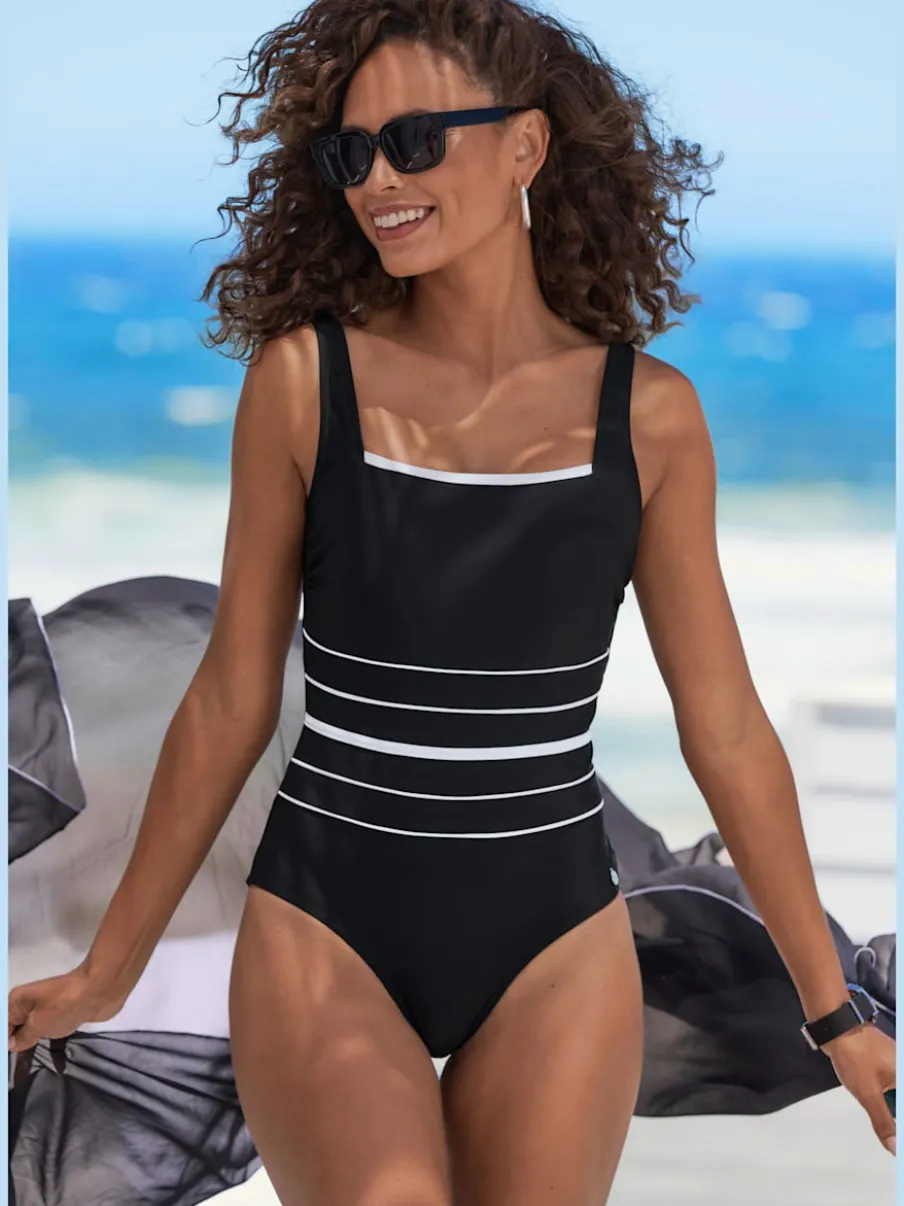 Maillot de bain à rayures avec bonnets intégrés et bretelles réglables