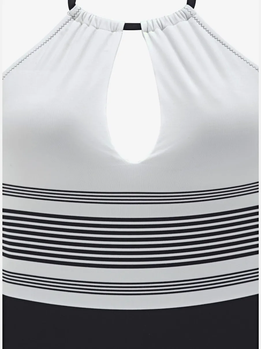 Maillot de bain à rayures avec col haut et bonnets amovibles
