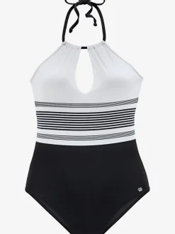 Maillot de bain à rayures avec col haut et bonnets amovibles