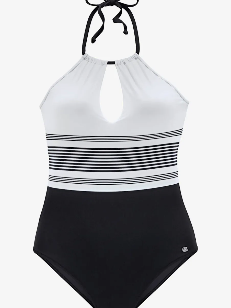 Maillot de bain à rayures avec col haut et bonnets amovibles