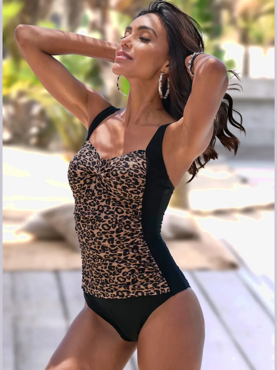 Maillot de bain sans manches à motif léopard intégré