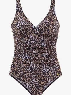 Maillot de bain structurant à imprimé animal avec col V et larges bretelles