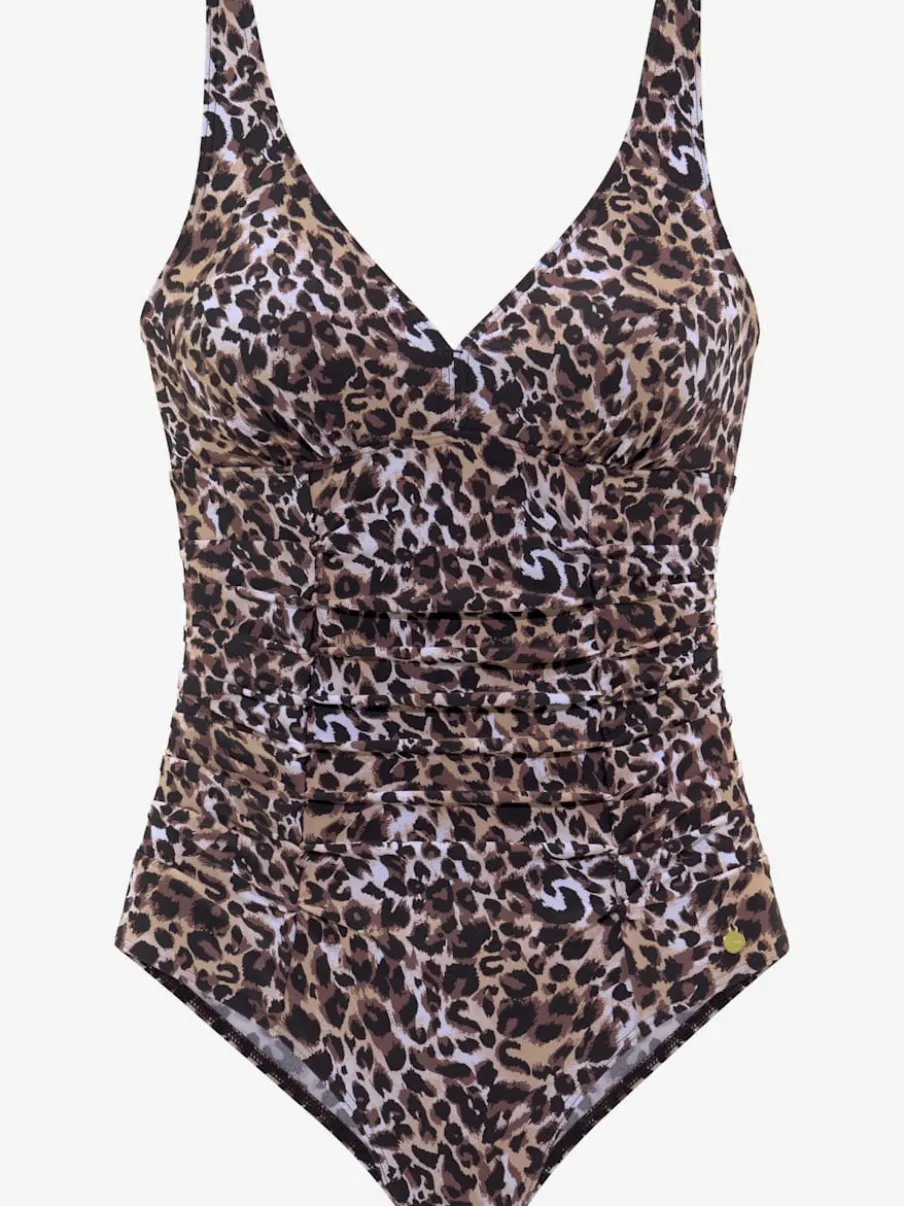 Maillot de bain structurant à imprimé animal avec col V et larges bretelles