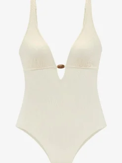 Maillot de bain une pièce à col V avec bonnets amovibles et motif feuilles