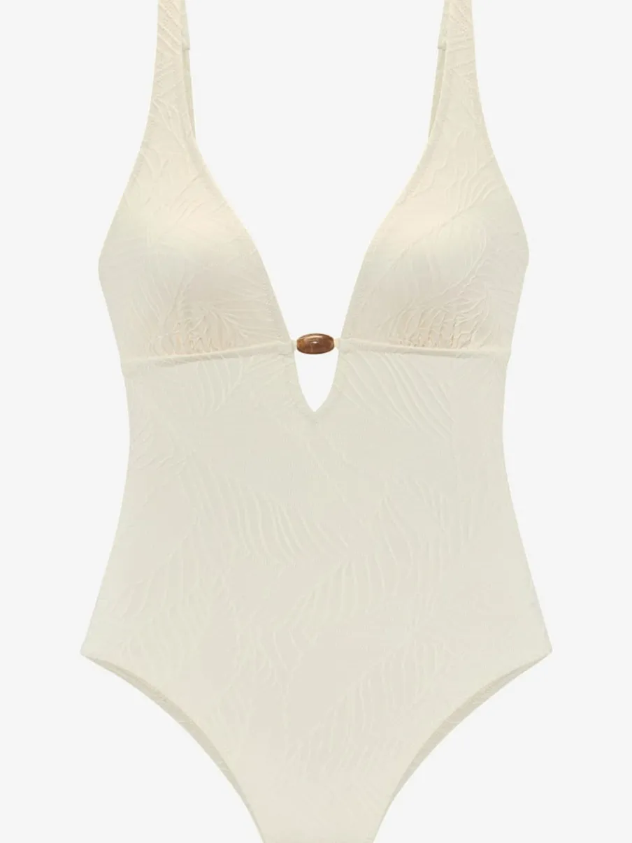 Maillot de bain une pièce à col V avec bonnets amovibles et motif feuilles