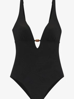 Maillot de bain une pièce à col V avec bonnets amovibles et motif feuilles