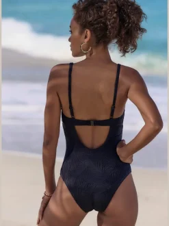 Maillot de bain une pièce à col V avec bonnets amovibles et motif feuilles