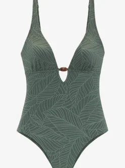 Maillot de bain une pièce à col V avec bonnets amovibles et motif feuilles