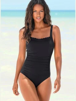 Maillot de bain uni à bords ondulés avec larges bretelles ajustables