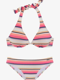 Maillots de bain rayés avec bonnets doux amovibles