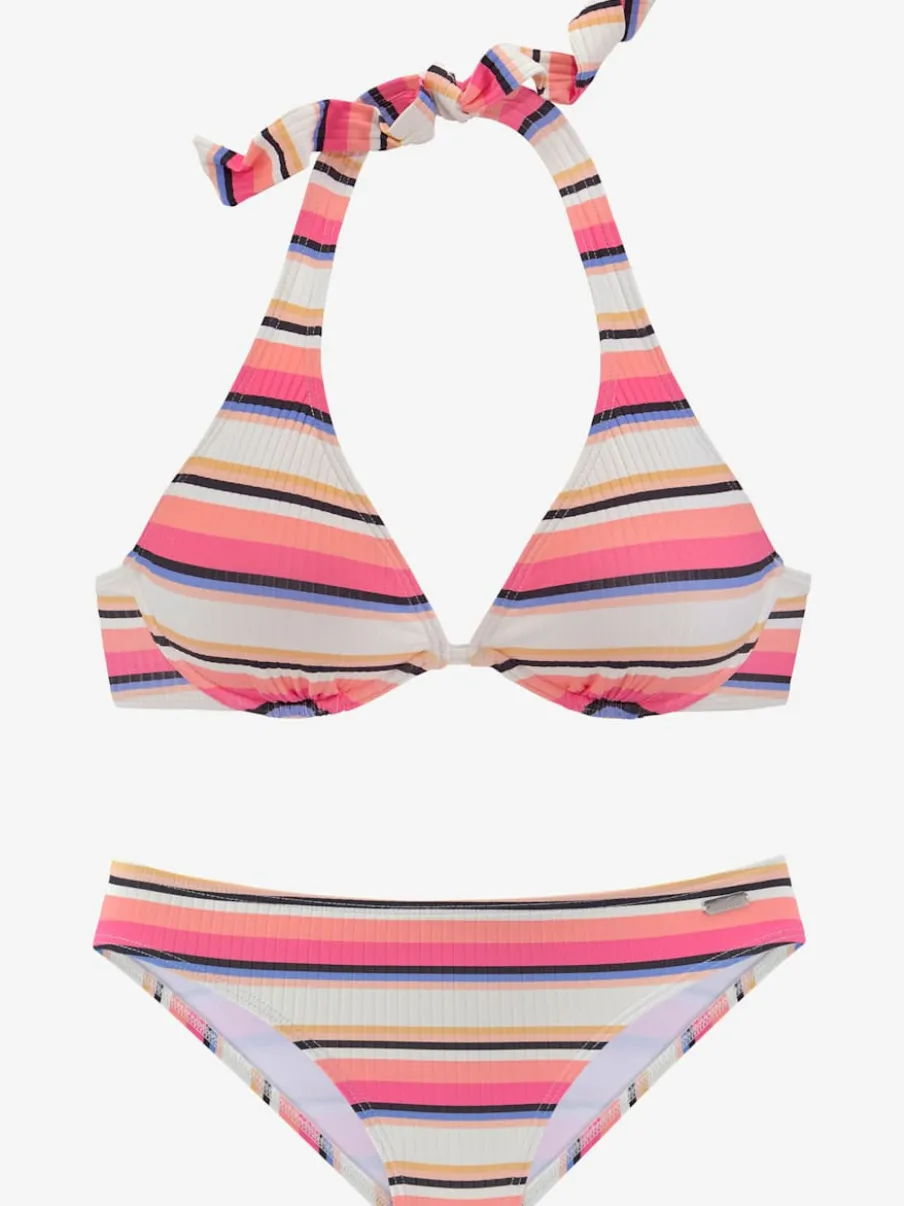 Maillots de bain rayés avec bonnets doux amovibles
