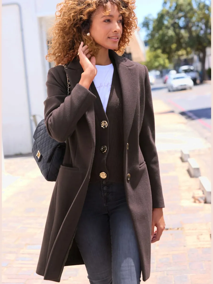 Manteau blazer avec col à revers et boutons imitation corne