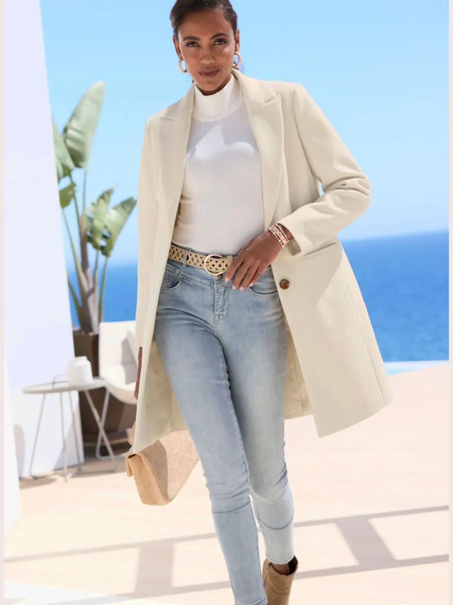 Manteau blazer avec col à revers et boutons imitation corne