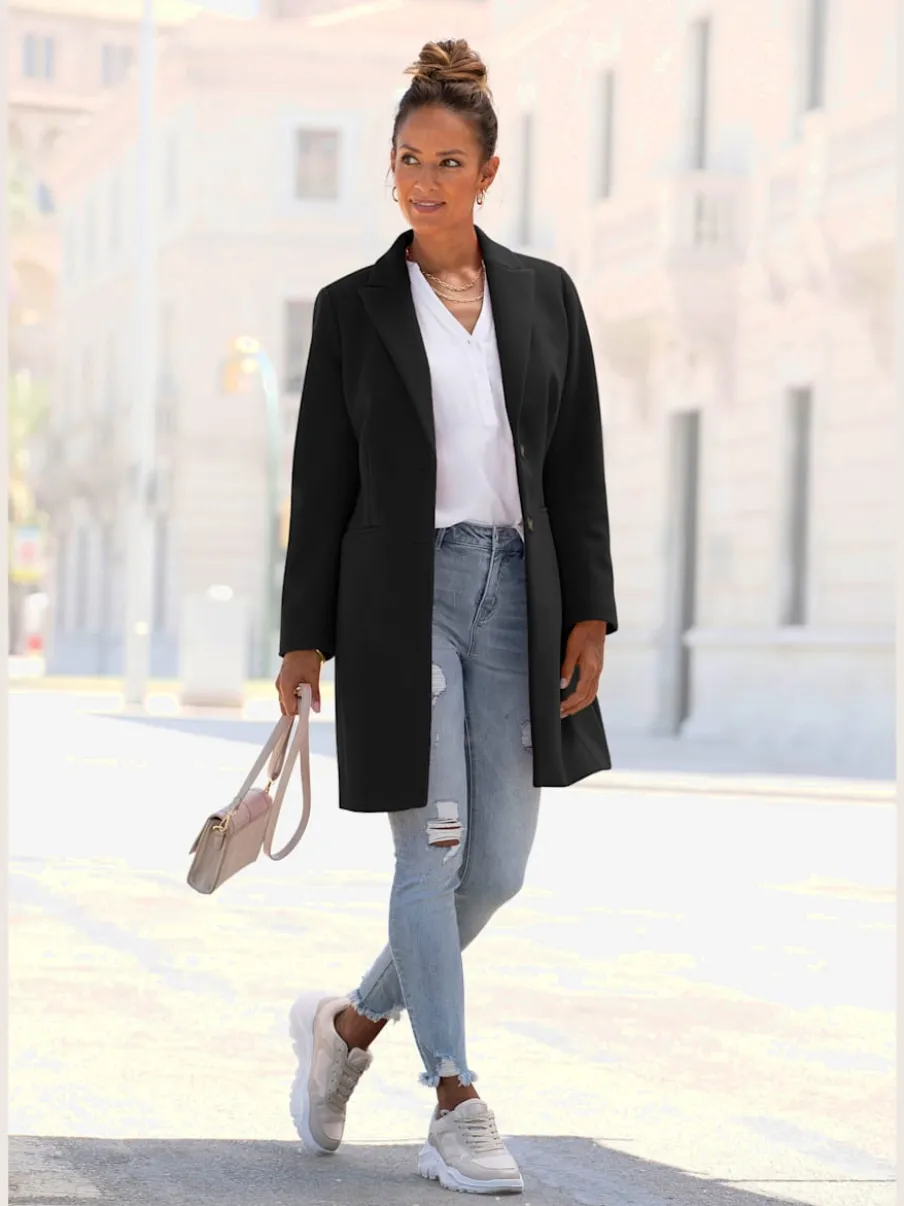 Manteau blazer avec col à revers et boutons imitation corne