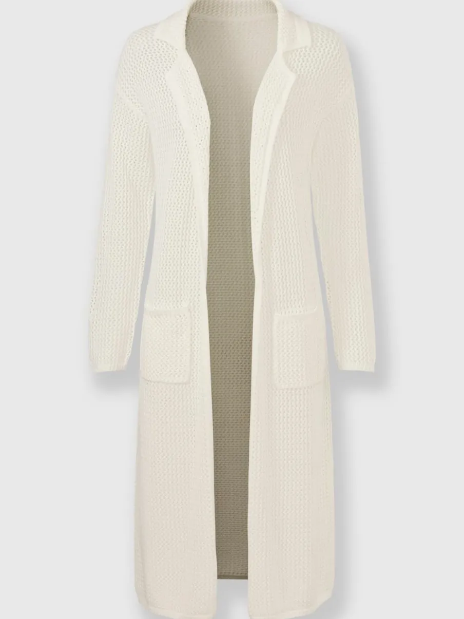 Manteau en tricot ajouré à poches et manches longues