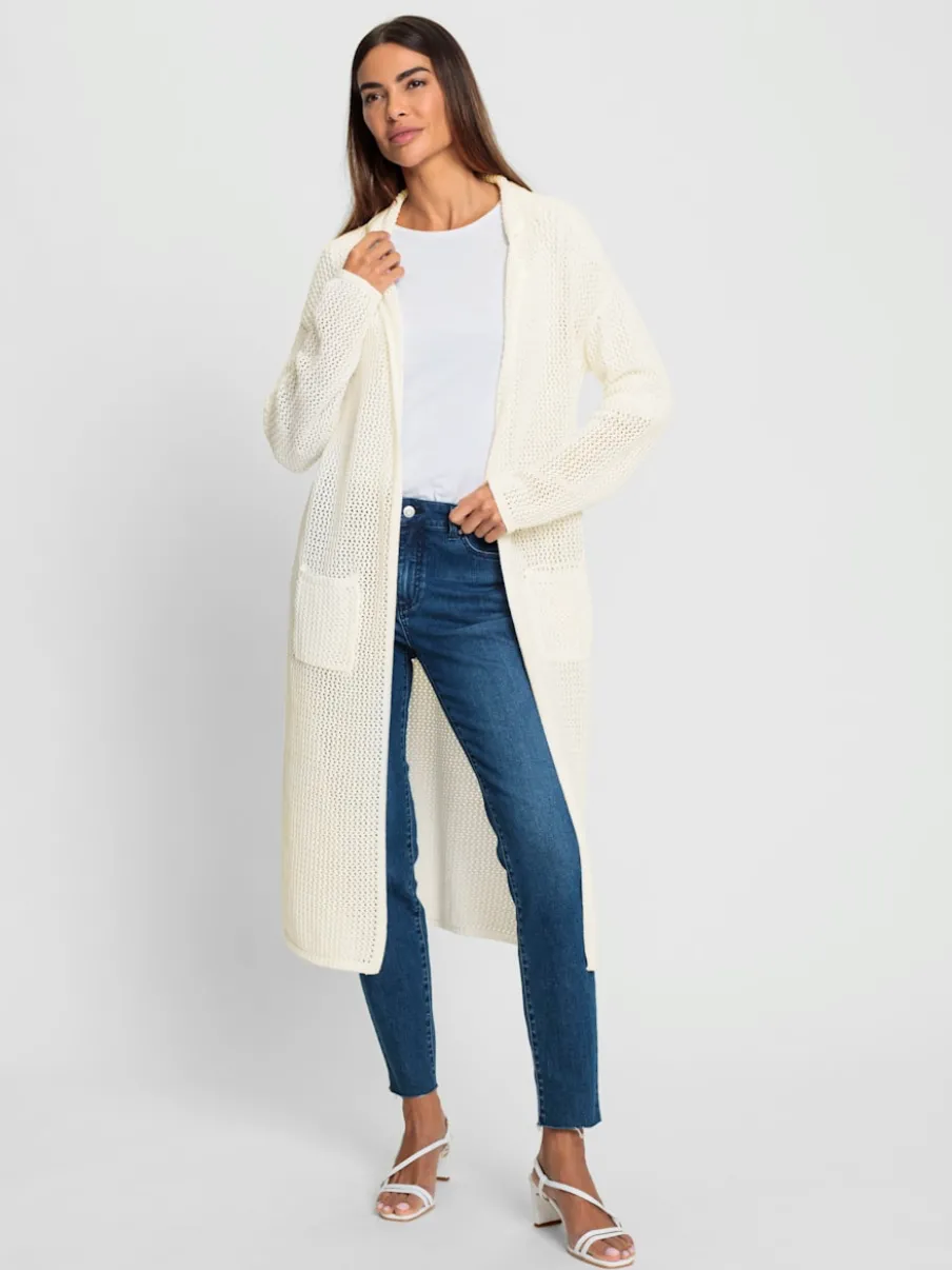 Manteau en tricot ajouré à poches et manches longues