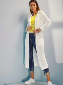 Manteau en tricot ajouré à poches et manches longues