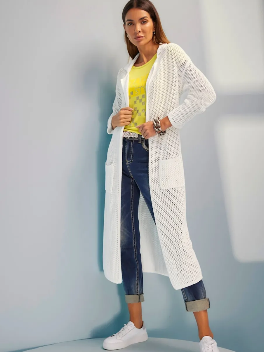 Manteau en tricot ajouré à poches et manches longues