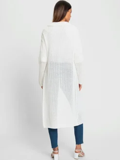 Manteau en tricot ajouré à poches et manches longues