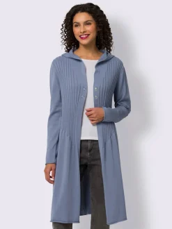 Manteau en tricot avec capuche et manches longues côtelées