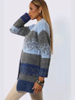 Manteau en tricot ouvert avec effet bouclé et manches longues