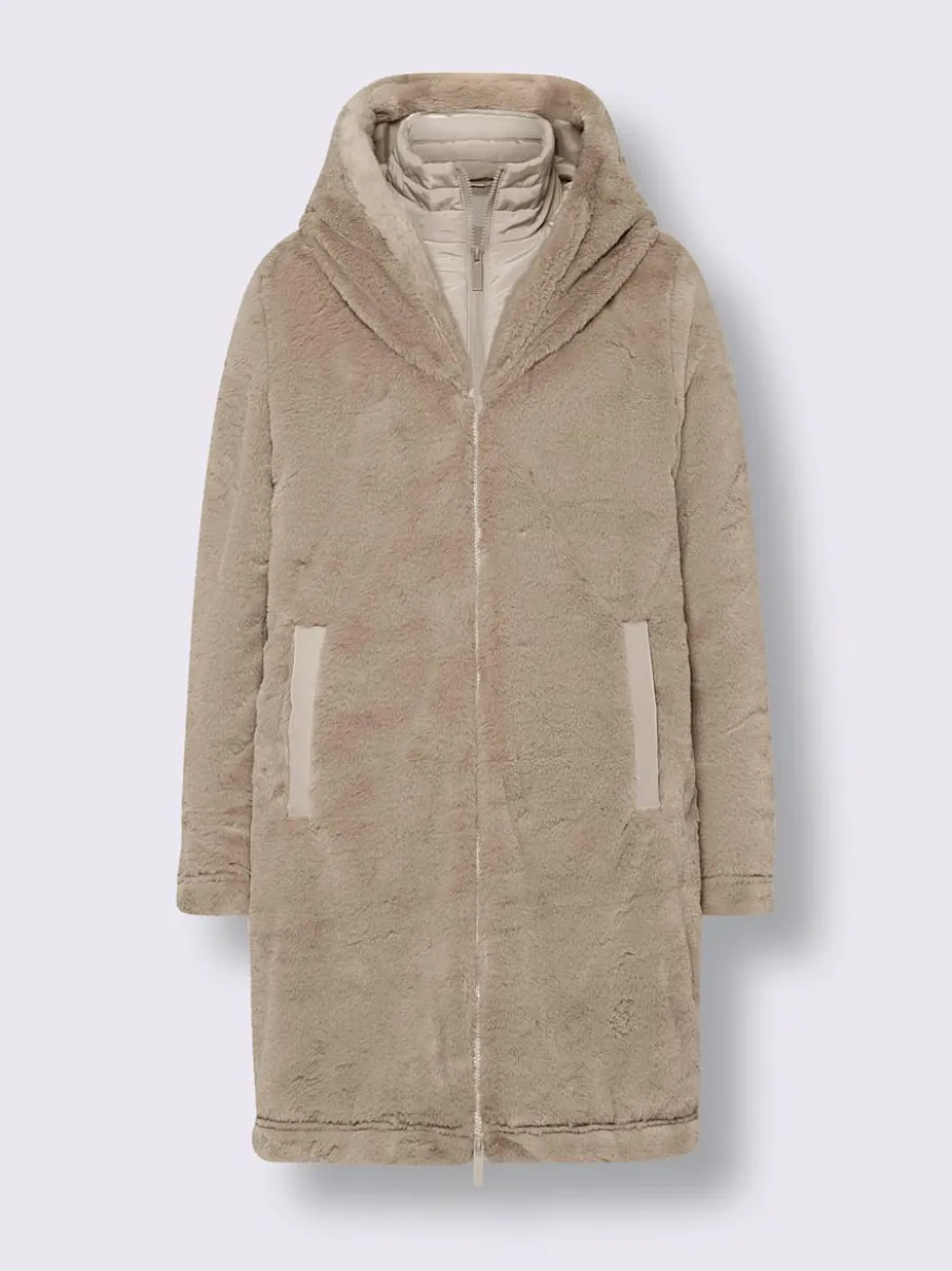 Manteau imitation fourrure douce avec capuche et poches